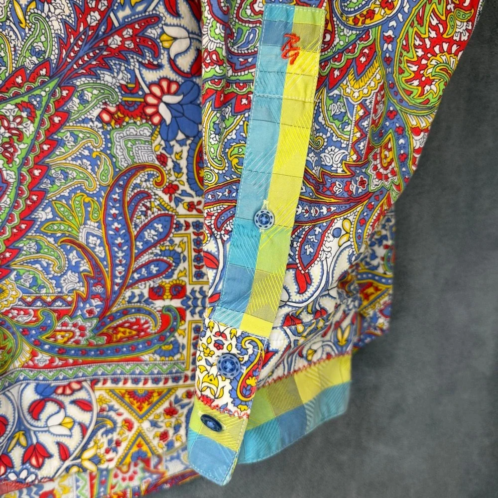 Robert Graham Mens XL Paisley Patchwork Long Sleeve Button Down Shirt Multi